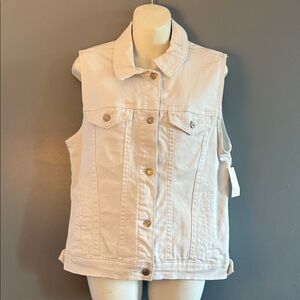 One Shoulder White Denim Vest